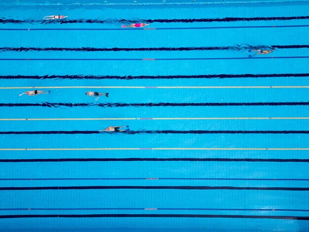 Top-down view of a clear blue pool