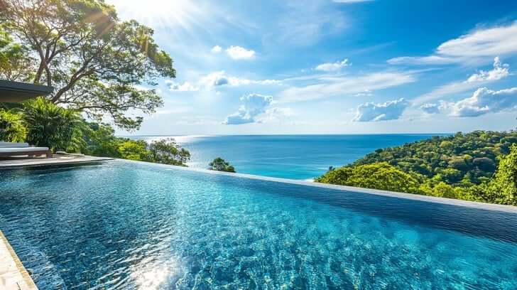 A beautiful infinity pool merging with the ocean horizon