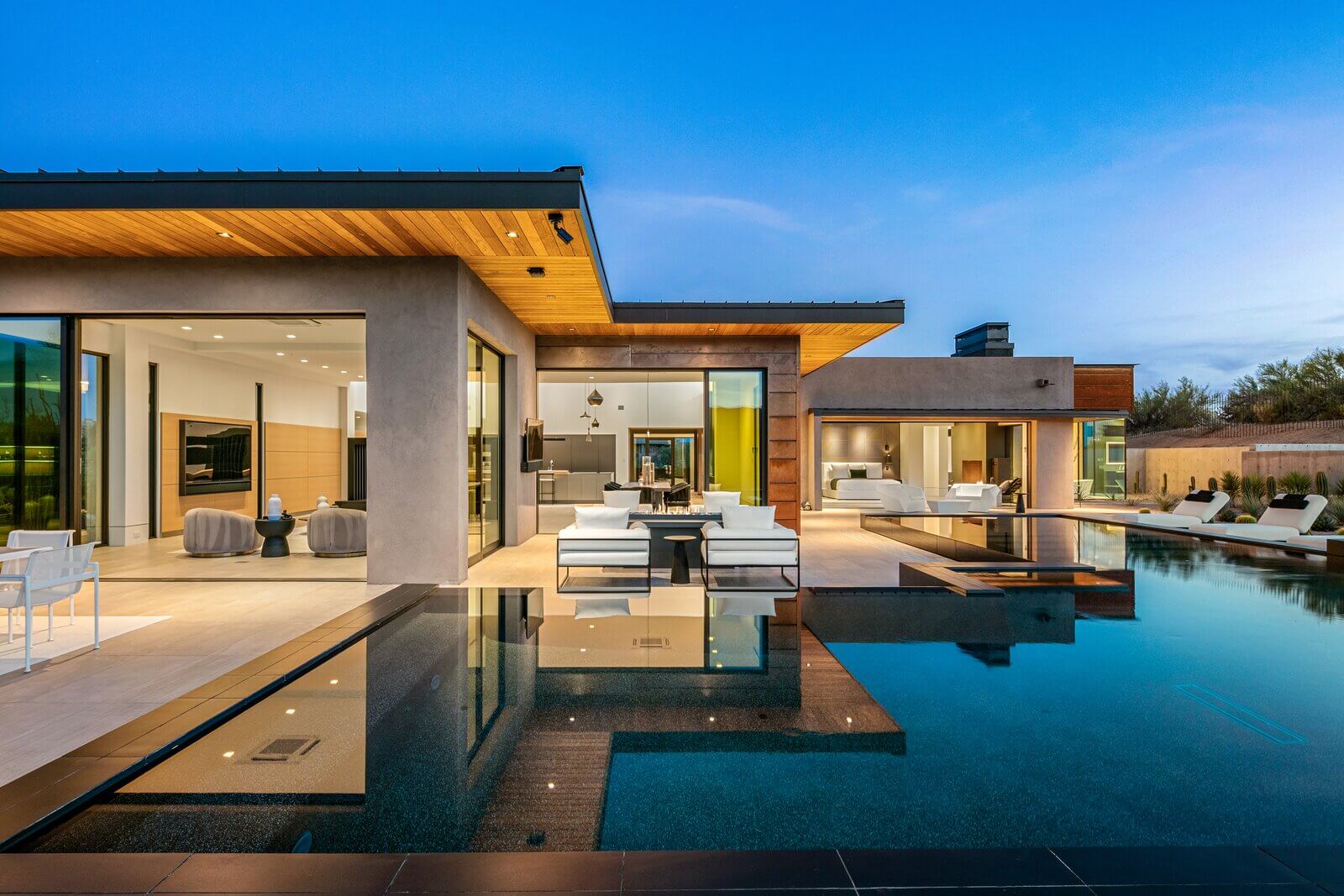 A large luxury pool at a modern home