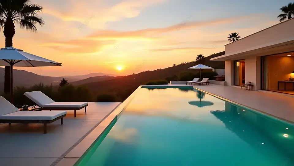 Poolside view with comfortable lounge chairs